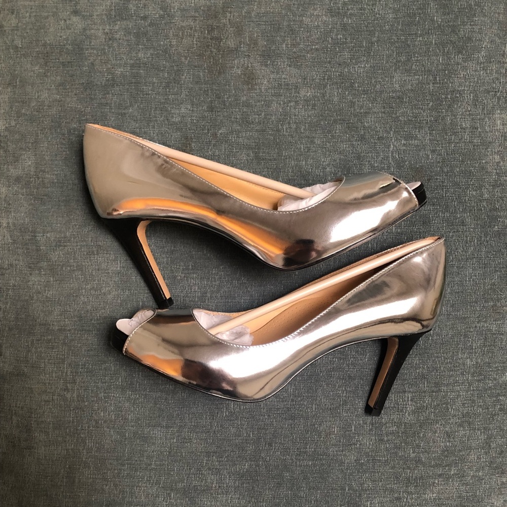 Ukies Angelina Mirrored Silver Nappa Leather Pumps - Picture 3 of 8
